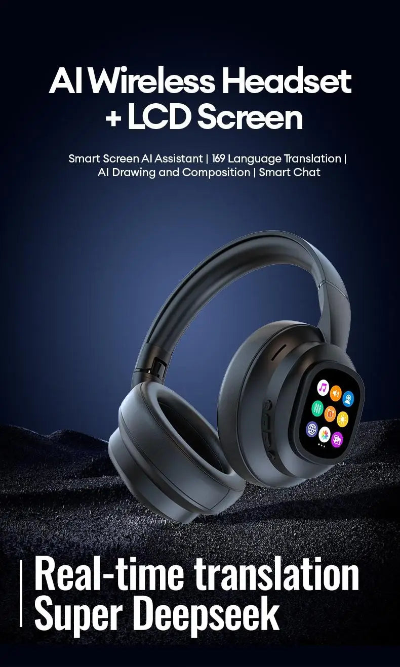 AI LCD Touchscreen Shock Bass Headsets HIFI Sound Kabellose Bluetooth-Kopfhörer ANC Geräuschunterdrückung Gamer-Ohrhörer mit Mikrofon