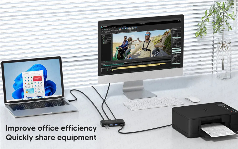 MZX USB 3.0 Switcher KM Switch Selector KVM Hub Docking Station 2 Computer Laptop PC Desktop Accessories Share Printer Keyboard