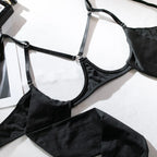Sexy Dessous-Set mit Schleifenverzierung, durchbrochen, für Damen, einfarbig, exotische Bekleidung, weiblicher Stil, reine Begierde, Unterwäsche mit Strapsen und Handschuhen