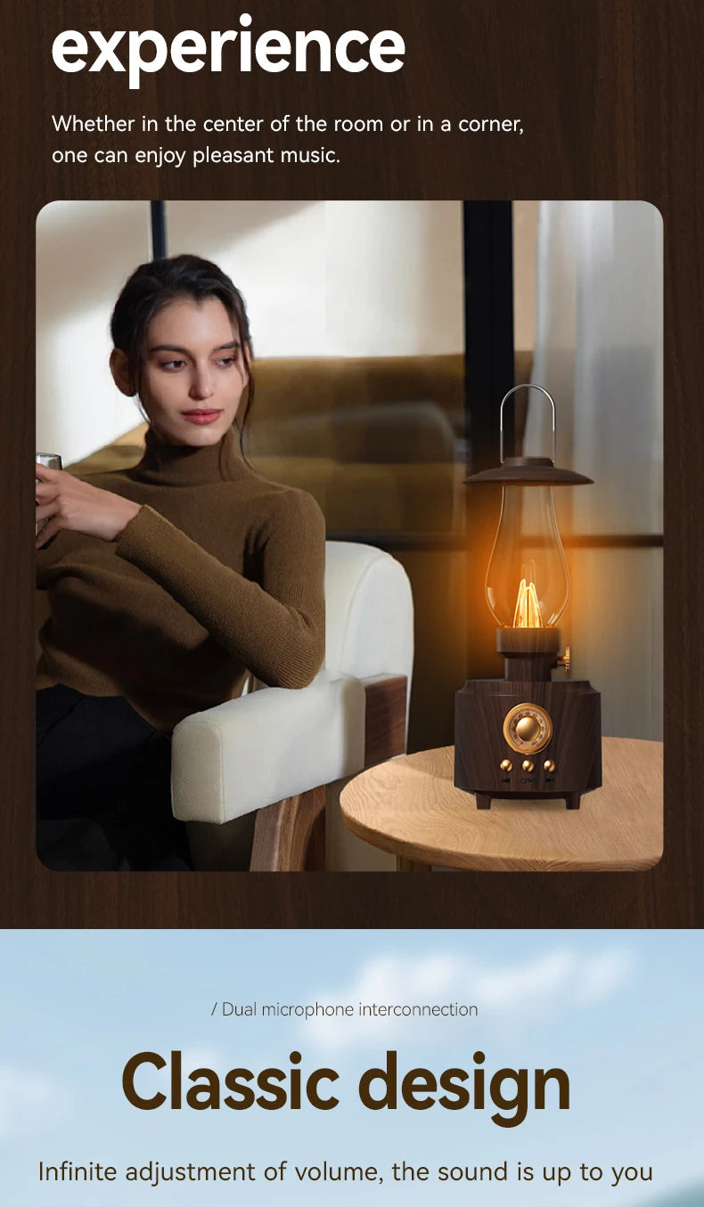 Retro Lampen-Stil Kabelloser Bluetooth-Lautsprecher mit Tragbarem FM-Radio und USB-Anschluss Bluetooth 5.3 Geeignet für Camping, Heimdekoration