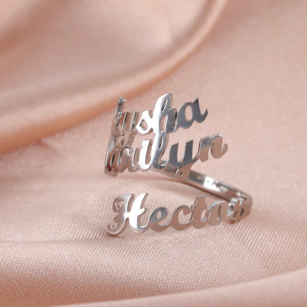 Personalisierter Doppel-Vorname-Ring für Damen und Herren, personalisiertes Paar-Familien-Geschenk, goldfarbener Edelstahl-Metallschmuck