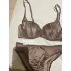 Vorderer Schnallen-Push-up-BH für Damen Dessous-Set Sexy Satin-Mesh Halb-Cup Kabelloser Lift-BH-Set mit verstellbaren Trägern Größe S-XL