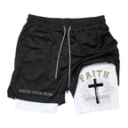 Herren-2-in-1-Lauf-Workout-Shorts mit Druck, Christian Gym Athletic Performance Shorts mit Handytasche und Handtuchschlaufe, Activewear
