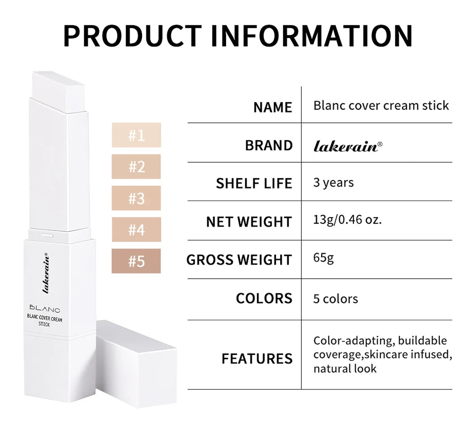 Foundation Stick Farbwechsel-Foundation mit abnehmbarem Pinsel Blanc Cover Cream Stick Farbwechselnde Basis Make-up mit hoher Deckkraft