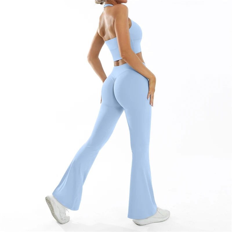 Scrunch-Sportanzug Damen Yoga-Set Gymnastik-Kleidung Sexy Sport-BHs und Schlaghosen-Sets Fitness-Outfits Damen Trainingskleidung