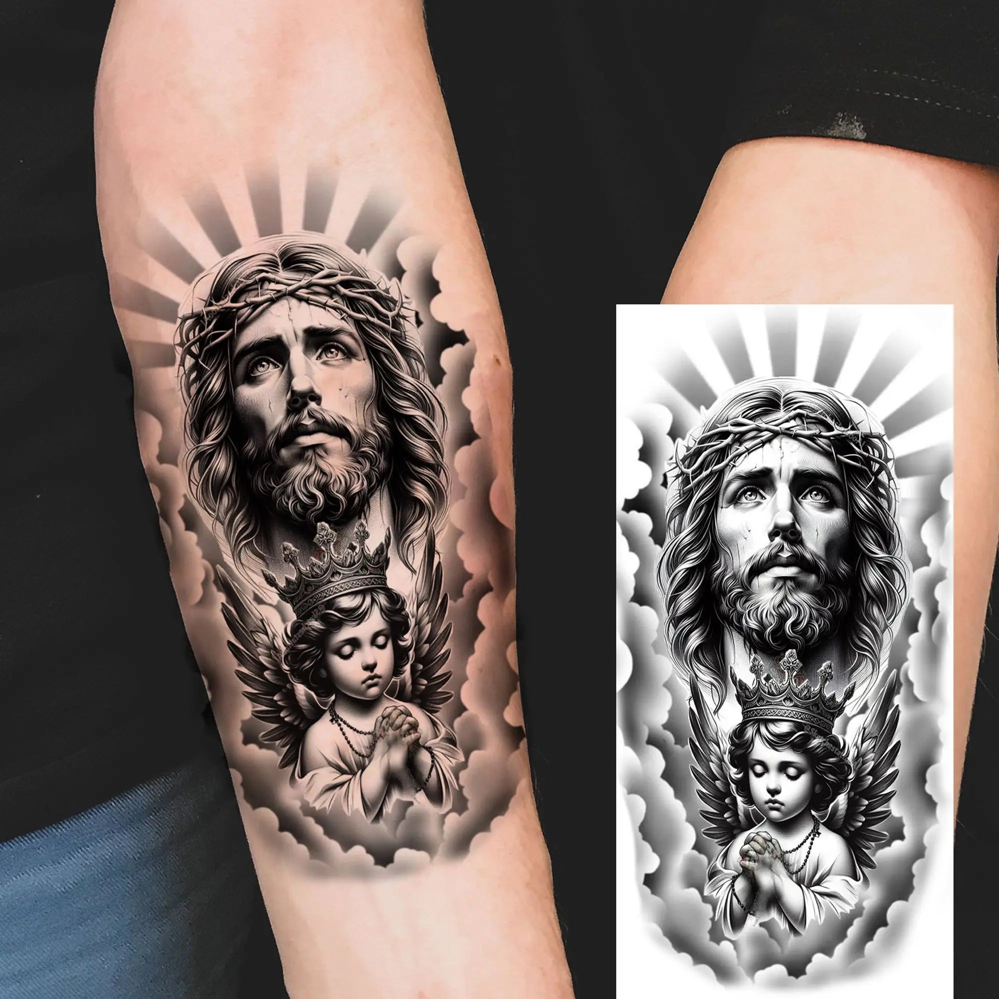 1 Sheet Realistic Jesus Holy Mother Pray Temporary Tattoos For Men Women Adults Long Lasting Waterproof Temp Fake Tattoo Sticker