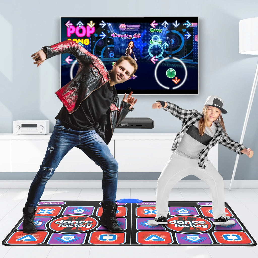 HDMI-Doppeltanzmatte Yoga Fitness-Tanzspiele mit MV/3D/Cartoon-Tanzmodus, selbstaktualisierende, rutschfeste kabellose Doppeltanzmatte