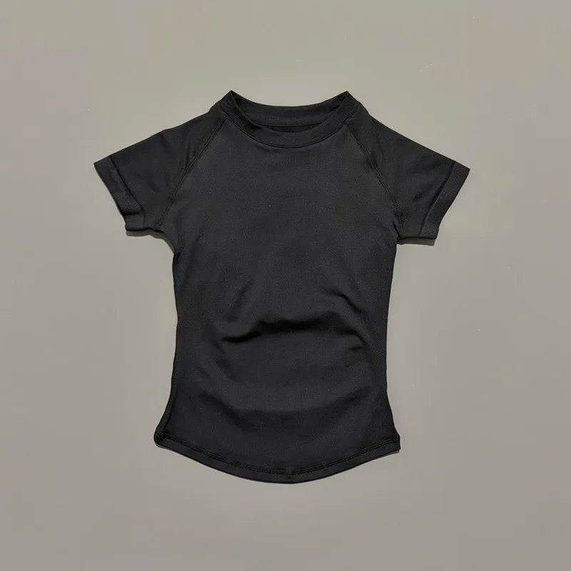 Sport Short Sleeve Top Women Running Sports T Shirt Summer Short Sleeve Round Neck Breathable Gym Vest Yoga Fitness Top