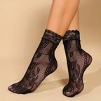 5 Paar Blumen-Spitzensocken Dünne Atmungsaktive Kurze Socken Sommer Netz Lolita Fischernetz Damenstrümpfe Strumpfwaren