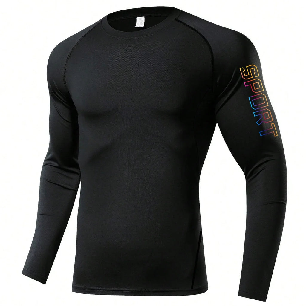 Herren Kompressions-Langarmshirt Schwarz Fitness-T-Shirt Männer Laufen Schnelltrocknend Gym-Top Sonnenschutz Sport-Baselayer