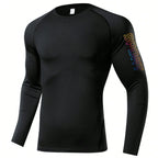 Herren Kompressions-Langarmshirt Schwarz Fitness-T-Shirt Männer Laufen Schnelltrocknend Gym-Top Sonnenschutz Sport-Baselayer