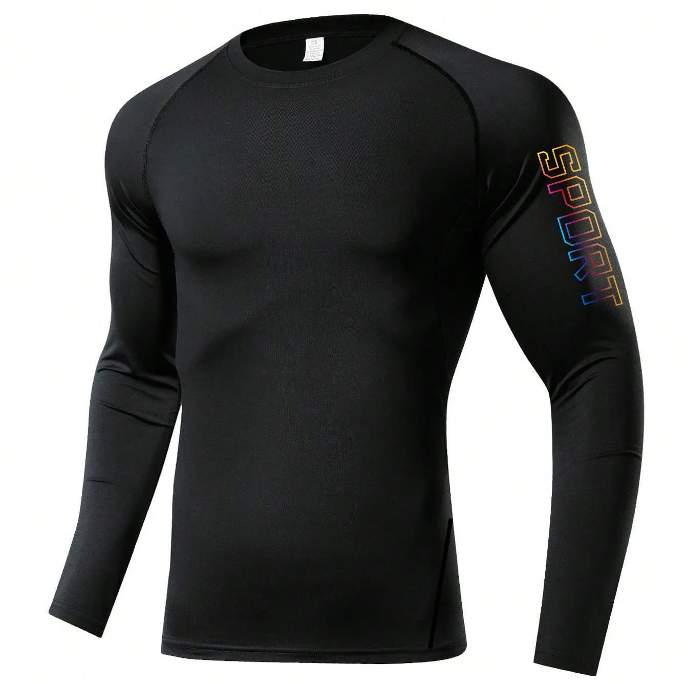 Herren Kompressions-Langarmshirt Schwarz Fitness-T-Shirt Männer Laufen Schnelltrocknend Gym-Top Sonnenschutz Sport-Baselayer