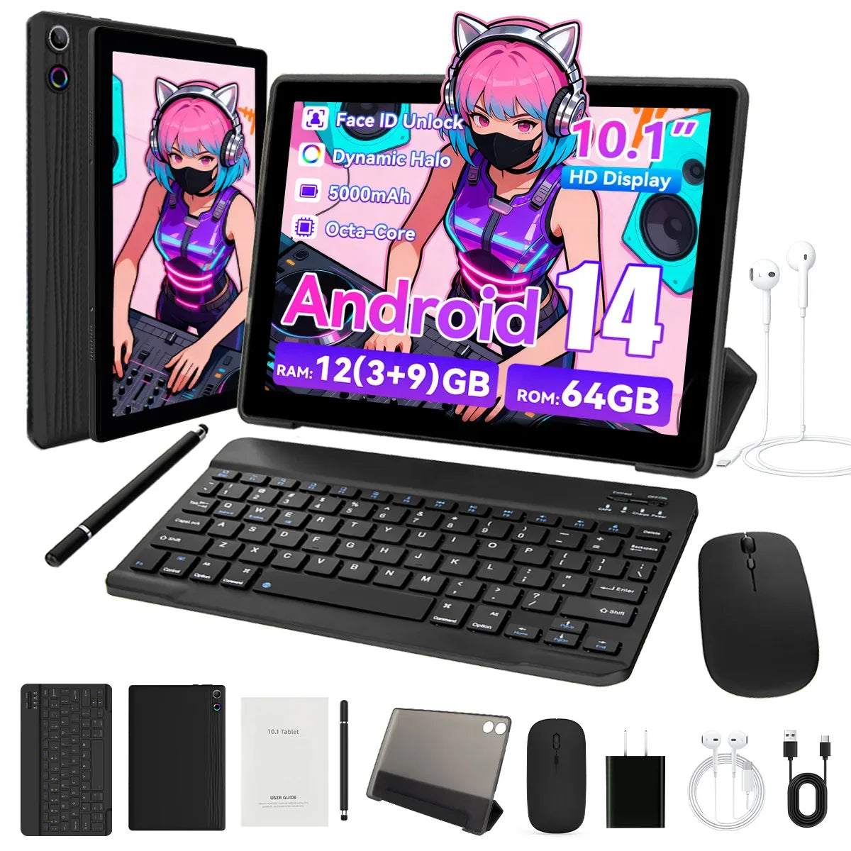 10-Zoll-Tablet Android14 12GB RAM 64GB ROM Octa Core WiFi Dual-Kamera mit Stylus-Tastatur Maus Kopfhörer Hülle Computer PAD Set Hauptbild