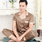 Hochwertiges Pyjama-Set Herren Frühling Herbst Dünn Polyester Eisseide Langarm Schlafanzug Übergröße Sommer Hauskleidung Männlich