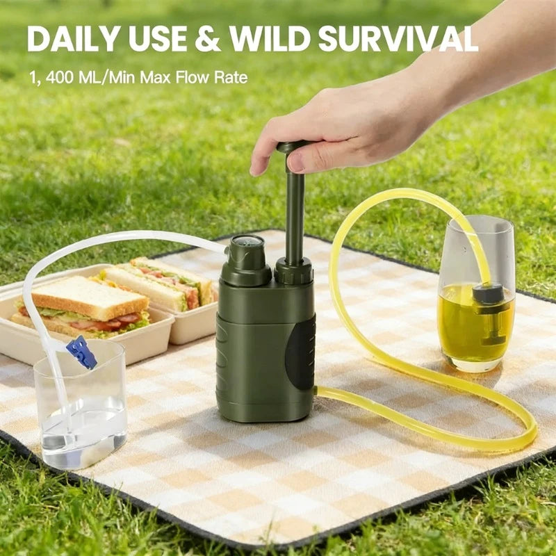3-Stufen-Outdoor-Wasserfiltrationspumpe, tragbar, 0,01 Mikron, Reiniger, Notfall-Überlebenswerkzeug für Camping und Wanderungen Hauptbild