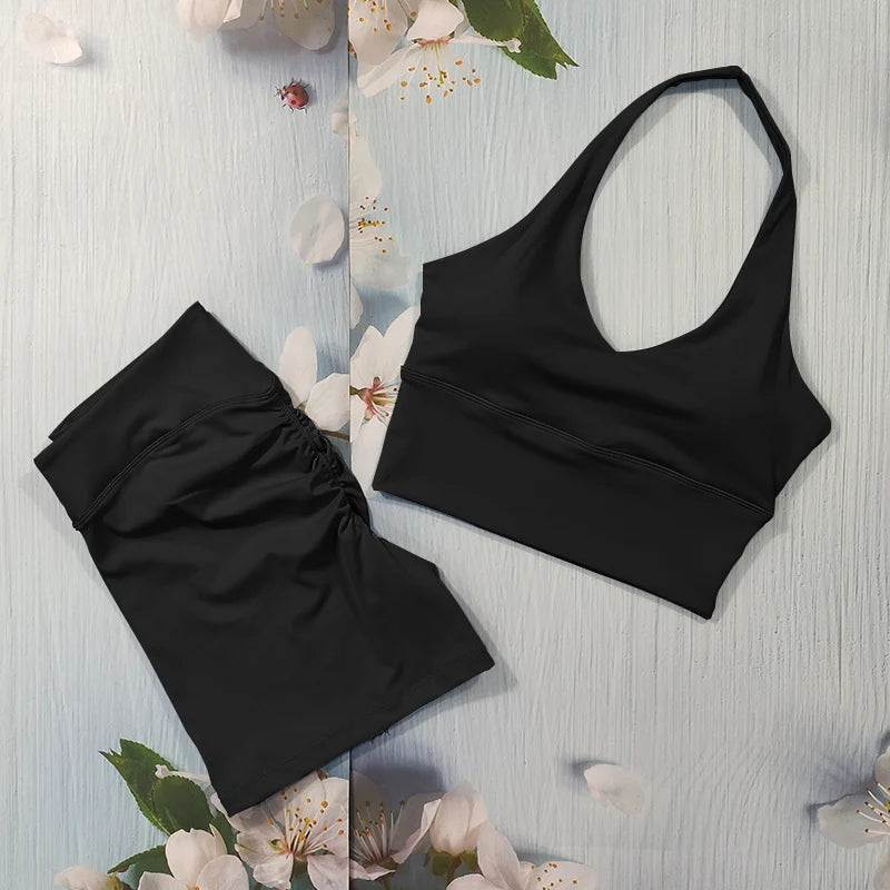 Scrunch-Sportanzug Damen Yoga-Set Gymnastik-Kleidung Sexy Sport-BHs und Schlaghosen-Sets Fitness-Outfits Damen Trainingskleidung