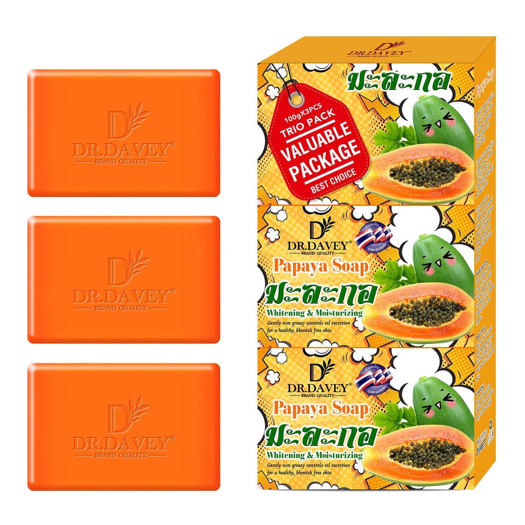3 Stück Papaya-Seife Reinigende und feuchtigkeitsspendende handgemachte Seife zum Baden, Gesichtwaschen und zur Hautbefeuchtung
