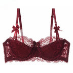 MOYISU Sommer-Dessous-Set, transparenter französischer Spitze, Minimizer-BH, Slip, ultradünn, sexy Damenunterwäsche, großer Busen, sexy Po & Höschen