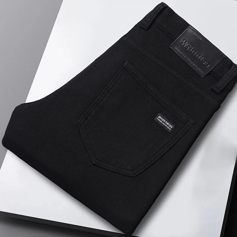 Wthinlee Neue Herrenjeans Freizeithose Gerade Stretch Modische Klassische Blau-Schwarze Arbeits-Jeansstoff-Hose Herren Markenkleidung