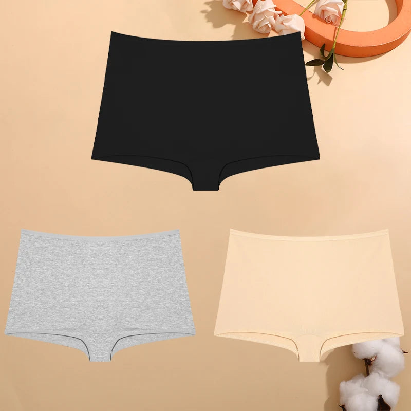 FINETOO 3er-Pack Damen Baumwoll-Boyshorts Atmungsaktive Low-Waist Unifarben Unterwäsche Damen Legere Sport Boxershorts Unterhosen