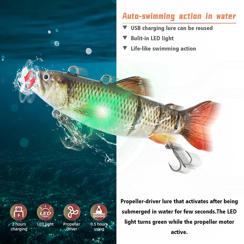 Automatischer Swimbait, elektrischer, robotergesteuerter Angelköder, 4-Segment, automatisch, mehrteiliger Köder, USB-wiederaufladbar, Wobbler, Pesca-Zubehör