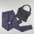 OHNE LOGO Yoga-Outfit Sport-Impact-Gym-Set Neckholder-Oberteil und Leggings-Hosen-Sets Rückenloses Neckholder-Design Hochelastische Sportbekleidung