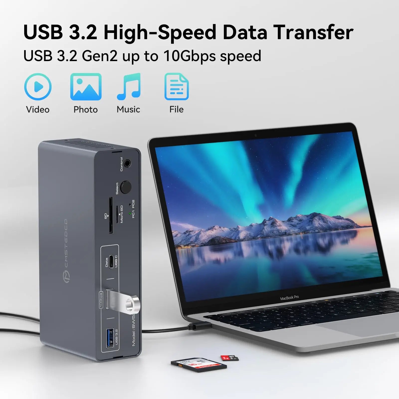 KVM Docking Station 4K120Hz Displayport USB C KVM Switch 2 Monitors 2 Computers,with 10Gbps USB 3.2 ports SD/microSD Card Slots