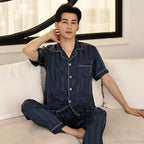 Hochwertiges Pyjama-Set Herren Frühling Herbst Dünn Polyester Eisseide Langarm Schlafanzug Übergröße Sommer Hauskleidung Männlich
