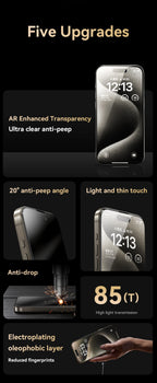 Joyroom 1/2 Stk. 20° Anti-Spionage-Glas für iPhone 16 15 Pro Max Glas für iPhone 16 15 14 13 12 11 Pro Max Blickschutzfolie
