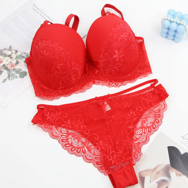DaiNaFang Sexy BH-Set Grün Schwarz Beige Rot Weiß Lila Spitze Schleife Blumen Unterwäsche für Damen Übergröße Dessous