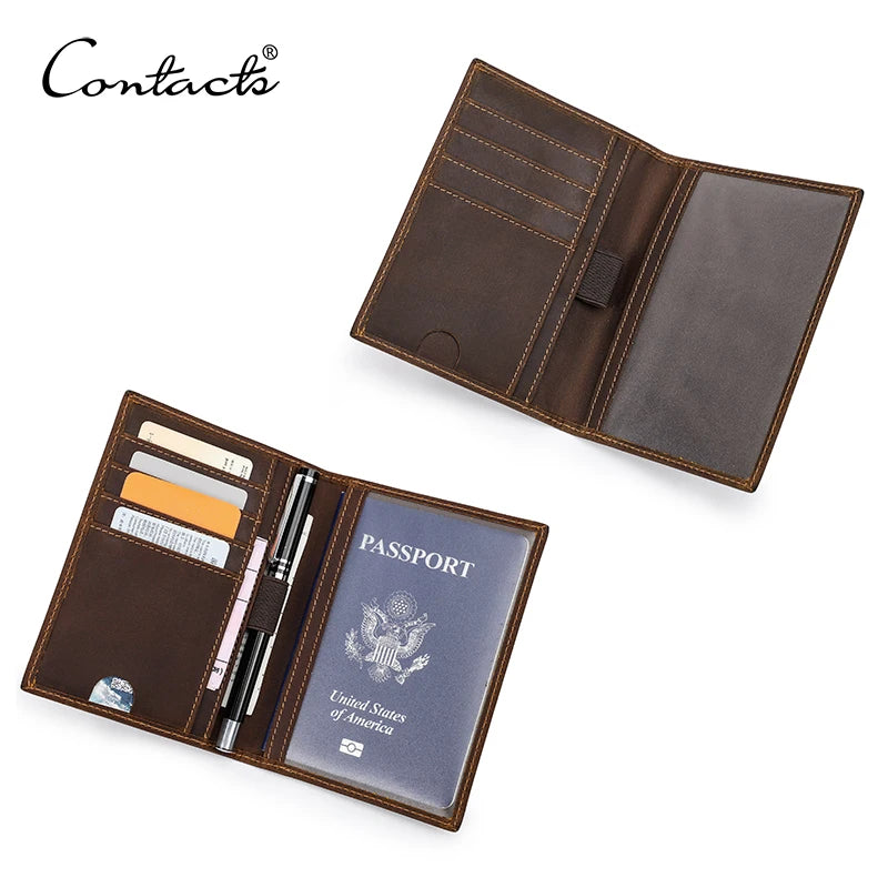 CONTACT'S Passport Holder Men Genuine Leather Mini Wallet Card Holder for Passport Vintage Passport Cover Travel Passport Wallet Hauptbild