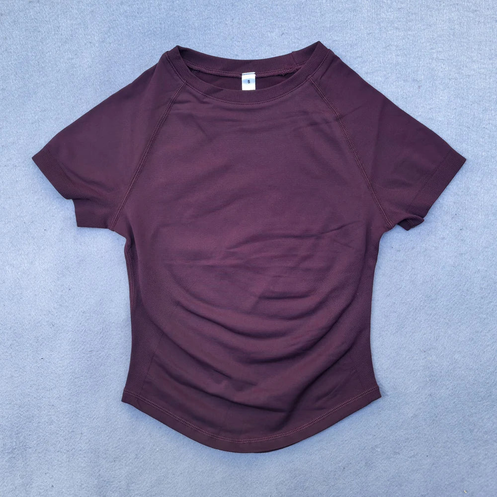 Nahtloses Yoga-Top für Damen Kurzarm Gym Crop Top Leichtgewichtige Yoga-Shirts Fitness-Gym-Shirts Elastische Sport-Shirts