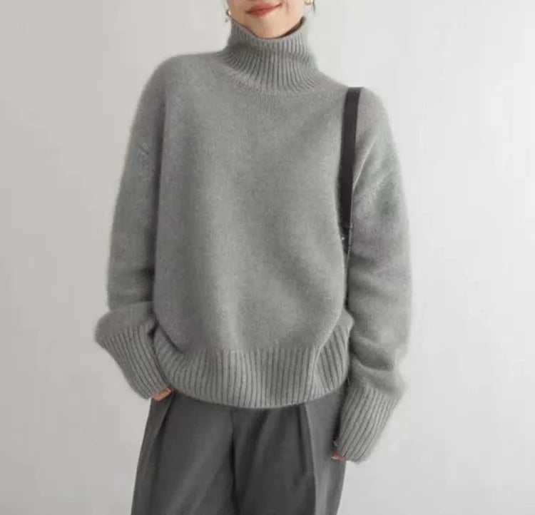 2023 Herbst und Winter Rollkragenpullover 100% reiner Kaschmir Damen Loose Sweater verdickter Wollpullover Überwurf faules Unterteil