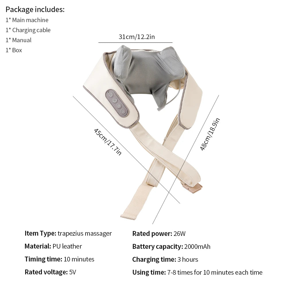 Foreverlily 26W Bürstenloser Motor Nacken- und Schultermassagegerät Kabelloses Nacken- und Rückenmassage-Schal Nackenmassager