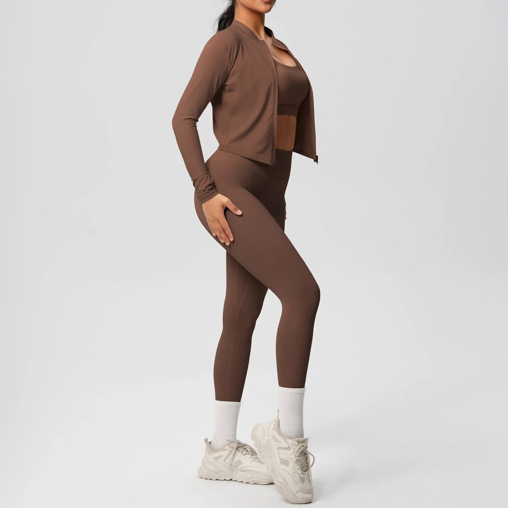 3-teiliges Sportbekleidung Yoga-Set Gym Sport-BH Reißverschlussjacke Leggings Kleidung Sportbekleidung Yoga-Anzüge für Damen Fitness-Set Trainingsanzug