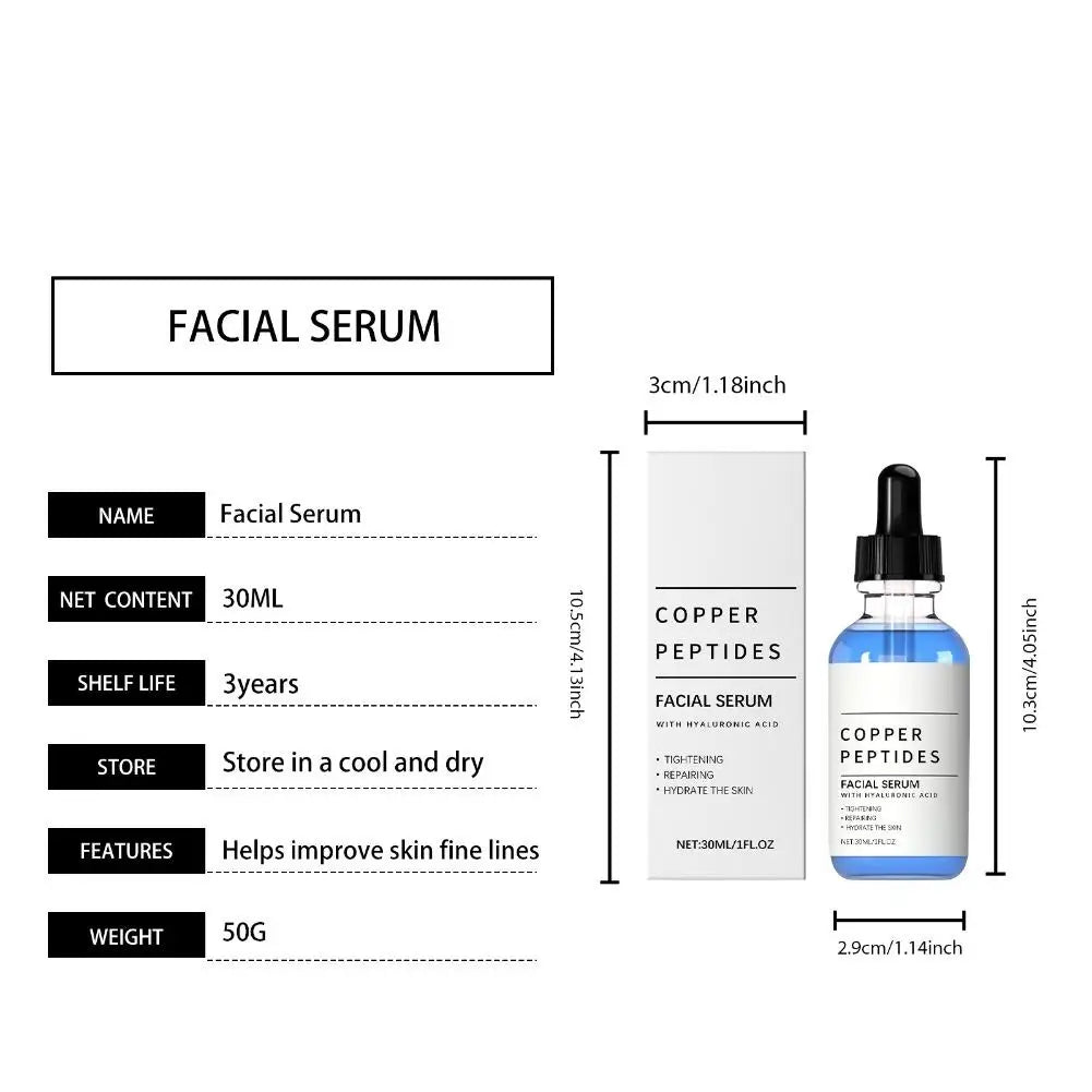 Kupferpeptid-Serum Anti-Falten-Entferner Antioxidans Hautstraffend Barriere-Reparatur Tiefe Hydration Hyaluronsäure-Gesichtsserum