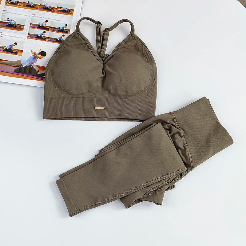 Nahtloser Yoga-Anzug für Damen, hohe Taille, Sport-BH, Leggings, Fitnessstudio-Set, Fitness-Anzug, Workout-Leggings-Set, Pilates-Sportbekleidungs-Outfit