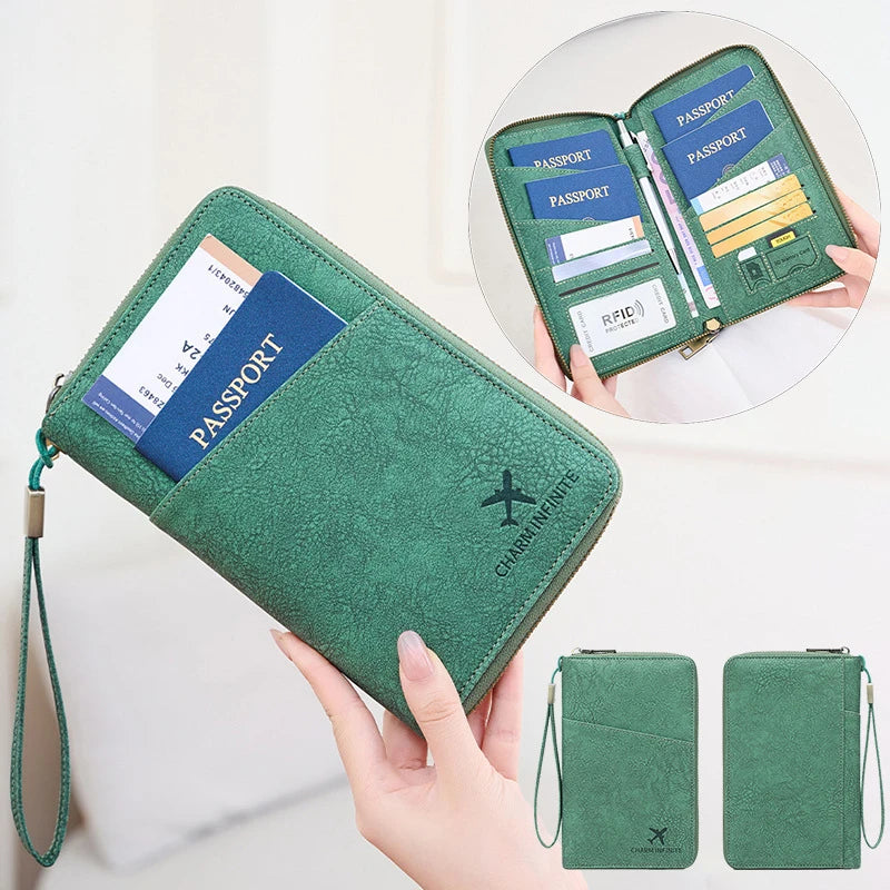 Multi-Functional RFID Blocking Passport Bag Travel Document Holder with Long Zipper Ticket Storage Wallet for Multiple Passports Hauptbild