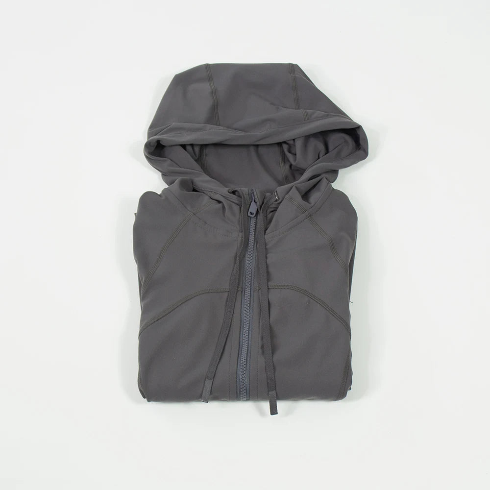 Damen Kapuzen-Sportanzug für Outdoor, Laufen, Fitness und Yoga, atmungsaktiv, lange Ärmel, Strickjacke