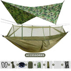 260x140cm Camping Hängematte Doppelgröße Fallschirm mit Moskitonetz Regenschutz Tarp Leicht für Wandern Reisen