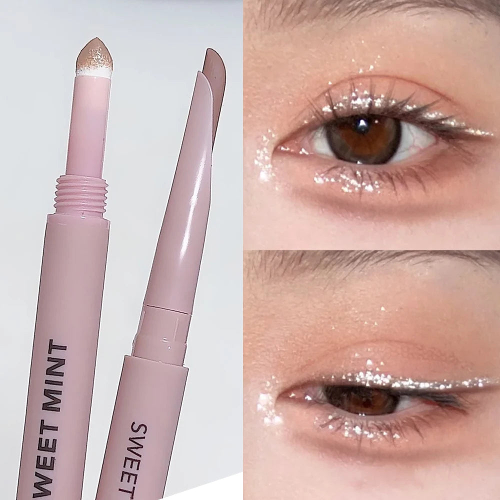 Doppelseitiger Lying Silkworm Eyeliner Pencil Diamond Glitter Matt Aegyosal Pen Aufhellende Creme-Lidschatten-Highlighter-Augen-Make-up