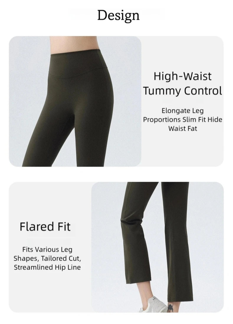 DRUR Damen High Waisted Capri 3/4 Yoga Leggings mit Bauchkontrolle Schlaghose für Fitnessstudio Laufen Tanz Sommer Neu