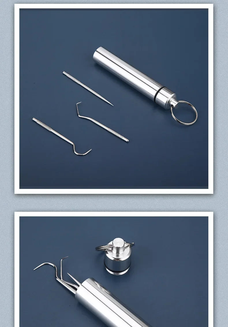 Edelstahl-Zahnstocher-Set, wiederverwendbar, Zahnreinigungs- und Zahnsteinentfernungs-Tool, tragbarer Zahnreiniger für die Mundhygiene
