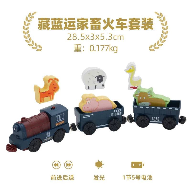 Hölzernes Elektroauto-Set Magnetischer Elektrozug mit kleiner Puppe Druckguss-Steckspielzeug-Set Kompatibel mit Eisenbahn-Holzschienenbahn