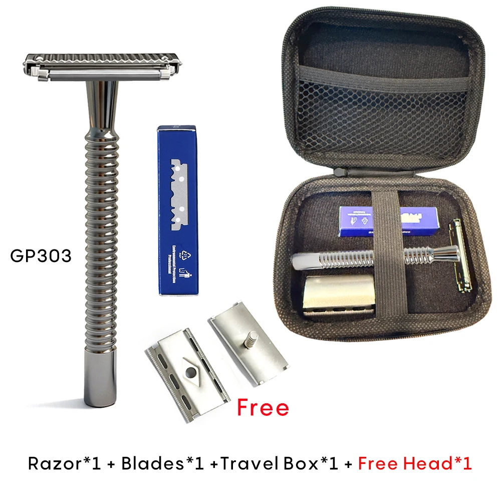 Shavcooo Glide Pro 4D Edelstahl Sicherheitsrasierer Umweltfreundlicher Dual-Halb-Rasierer für Herren und Damen Geschenkset mit Reiseetui