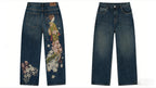 Y2K Black Washed Bestickte High-Waisted Oversized Jeans Herren Europäischer und Amerikanischer Retro Klassiker Lockere Weite Gerader Schnitt Hosen