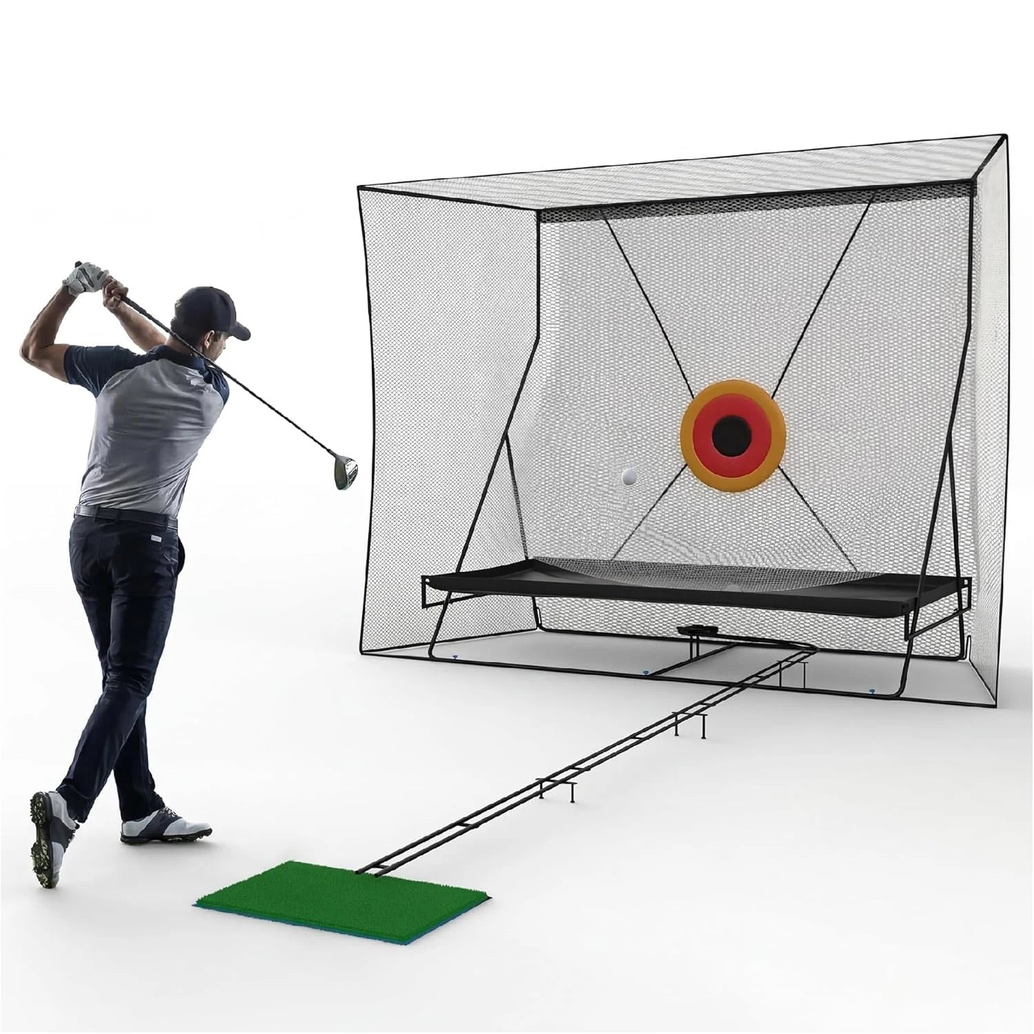 12x9Fuß Golf-Übungskäfig-Netz-Set mit Metallrahmen und Tragetasche, faltbar, einfacher Aufbau, Übungsnetze für Indoor-/Outdoor-Training Hauptbild