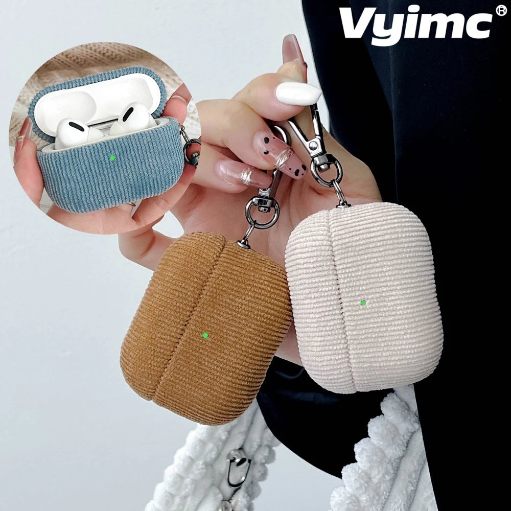 Winter Matte Corduroy Fabric Hook Earphone Case For Apple Airpods 1 2 3 4 Pro 3 2 Wireless Bluetooth Earphone Anti Scratch Cover
