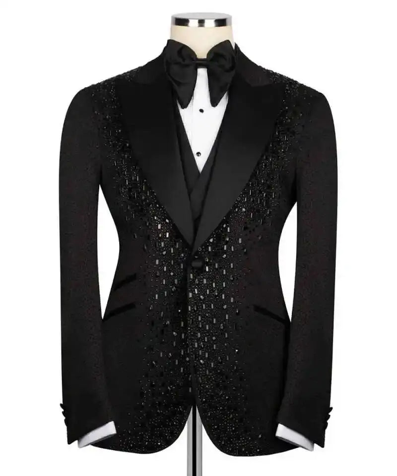 Luxus Anzug 2-teiliges Set für Herren Perlenbesetzte Smokings Revers Ein Knopf Maßgeschneiderter Blazer Lässiges Business Pailletten Hochzeit Bräutigam