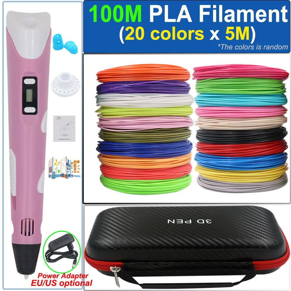Kinder 3D-Stift 3D-Zeichnung Druckstift mit LCD-Bildschirm Netzteil 200M PLA Filament Spielzeug Kinder Weihnachten Geburtstag DIY Geschenk